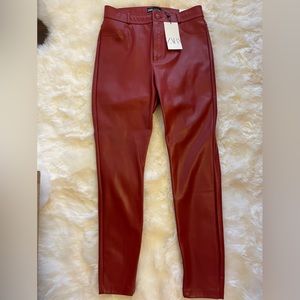 Zara Skinny Red Faux Leather Pants - NWT